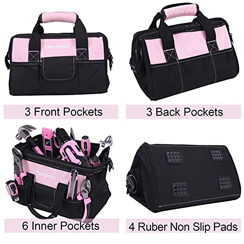 FASTPRO Pink Tool Set, 220-Piece Lady's Home Repairing Tool Kit with 12-Inch Wide Mouth Open Storage Tool Bag - color: Pink