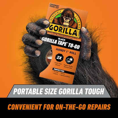 Gorilla Tape, Mini Duct Tape to-Go, 1" x 10 yd Travel Size, Black, (Pack of 2) - size: 2 Pack