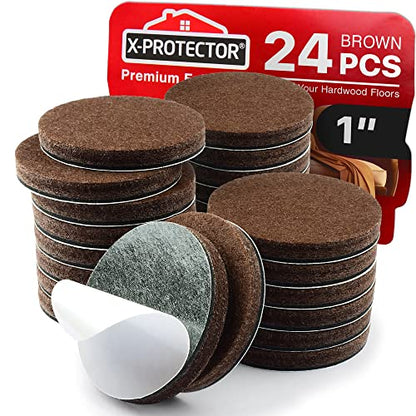 24 Heavy-Duty Felt Furniture Pads 1” 1/4” Thick X-Protector! Round Felt Pads for Furniture Feet - The Best Felt Floor Protectors for Furniture to Prevent Scratches. Protect Your Hard Floor! (Brown) - size: 1 inch 24 PCS Round Brown