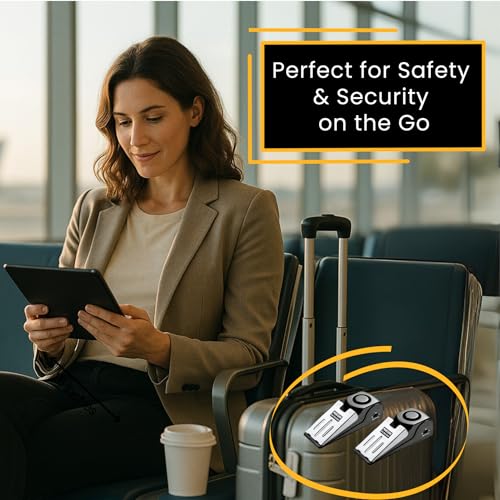 Door Stop Alarm with 120 dB Siren – Portable Travel Door Stopper Alarm Wedge for Hotel, Apartment & Dorm Security – Battery-Operated, Black, 4-Pack - size: 4 Pack