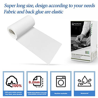 KING MOUNTAIN Canvas Iron on Patch,3"×60",Waterproof 100% Cotton Fabric Repair Patch,Used for Various Sofa,Tent,Clothes,Seats,Suitcases (White) - color: White, size: Canvas-3"x60"