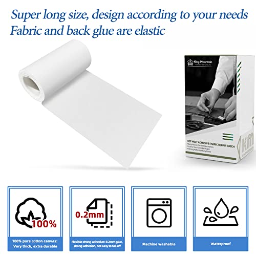 KING MOUNTAIN Canvas Iron on Patch,3"×60",Waterproof 100% Cotton Fabric Repair Patch,Used for Various Sofa,Tent,Clothes,Seats,Suitcases (White) - color: White, size: Canvas-3"x60"
