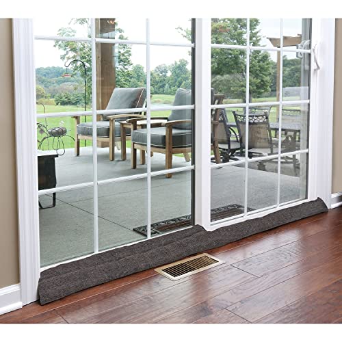 HOME DISTRICT Sliding Door Draft Stopper - Glass Door Draft Blocker, Patio Under Door Draft Stopper, Door Air Blocker Draft Dodger Approx. 71" Long - Black Faux Linen
