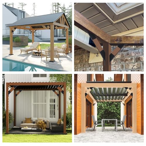 4 Pcs Pergola Brackets, 45-Degree Angle Bracket. Specially for Reinforcing Gazebos. Fits 2" x 4" Lumber. with Drainage Holes. Build a Stable Pergola Easily.