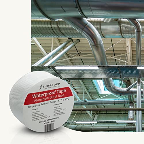 Waterproof Silver Aluminum Butyl Multi-Purpose Tape – Silver Heavy Duty High Heat Professional Foil for Sealing, Patching and Repairing Cracks in Tiles, Ducts and Metal (4 in x 30 ft, 1 Unit) - size: 4 in x 30 ft