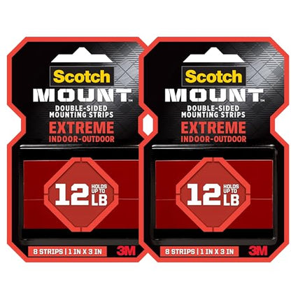 Scotch-Mount Extreme Mounting Strips, Double-Sided Heavy Duty Tape, 16 Strips Total (2 Packs of 8), 1 in x 3 in, Indoor/Outdoor, Black (414H-ST) - style: 16 Count