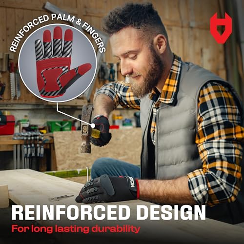 NoCry Heavy Duty Work Gloves for Men - Soft PVC Knuckle Protection - Reinforced Fingers & Thumb Crotches - Padded Palms - Double Stitched with Grip and Touchscreen Tips - size: Medium, style: Pro