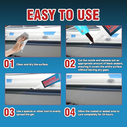 Black Marine Sealant, High Bond Strength Marine Silicone Sealant, Fast Cure, UV Resistant, Waterproof Marine Adhesive for Boats, Hulls, Decks, 3.38 oz