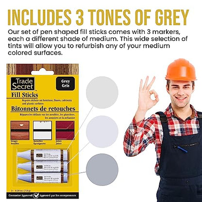 Wood Scratch Repair Fill Stick for Grey (Set of 3), Great for Touch-Ups and Repairs on Hardwoods Floors, Furniture, Cabinets and Plastic Surfaces - color: Gray