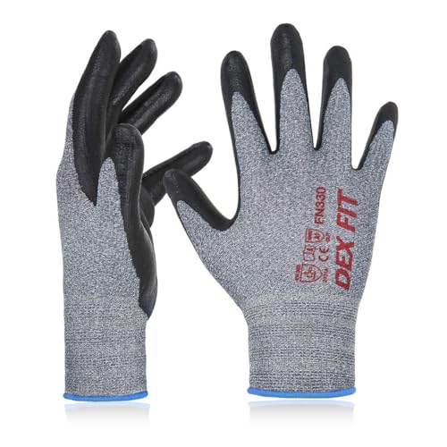 DEX FIT FN330 Nitrile Work Gloves with Grip - 3 Pairs, 3D-Comfort Fit, Thin & Lightweight, for Men & Women, Touchscreen Compatible, Durable, Breathable, Non Slip, Reusable & Washable; Grey XS (6) - color: Grey, size: X-Small(3 Pairs)