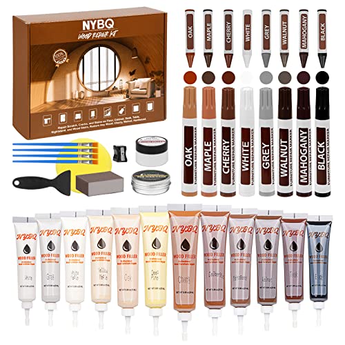 Wood Furniture Repair Kit- Set of 41 Laminate Vinyl Floor Repair Kit Wood Fillers,Floor Scratch Repair, Touch Up Markers, Restore Hardwood Scratches, Cracks, Hole for Floor, Table, Door, Cabinet