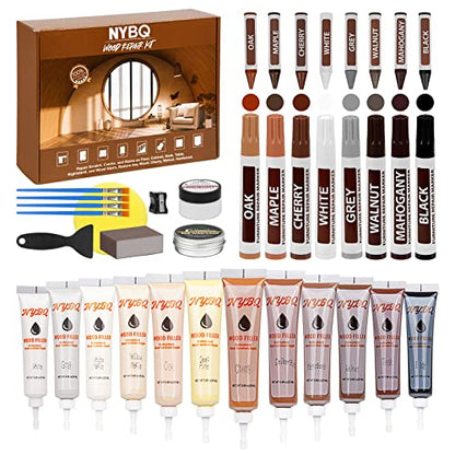 Wood Furniture Repair Kit- Set of 41 Laminate Vinyl Floor Repair Kit Wood Fillers,Floor Scratch Repair, Touch Up Markers, Restore Hardwood Scratches, Cracks, Hole for Floor, Table, Door, Cabinet