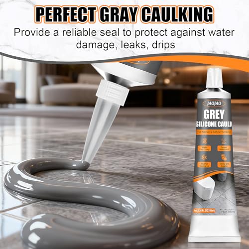 JAOJAO Gray Caulk, Waterproof Gray Silicone Caulk Excellent Adhesion Long-Lasting Flexibility Stable Performance Widely Applicable for Kitchen Sinks Bathrooms Doors and Windows, 100ml - color: Grey