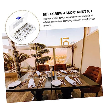 Stainless Steel Set Screw Assortment Kit with 125 Pieces Including M3 to M8 Sizes and 5 Wrenches for Industrial DIY and Home Repair Projects