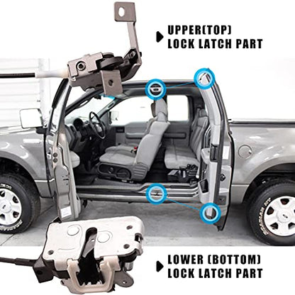 Rear Left Door lock latch w/Cable assembly compatible for Ford F250 F350 Super Duty Extended Cab 1999-2007 Driver rear door upper&lower latch repalcement 6C3Z28264A01AA - size: F250 99-07 Rear Left