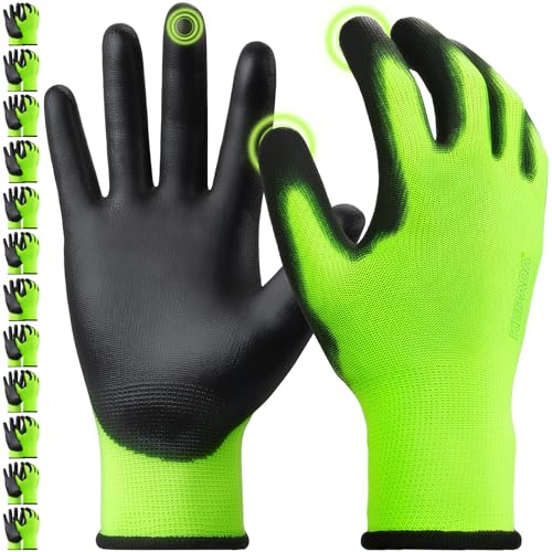 Kebada W1 Work Gloves for Men and Women, PU Coated Safety Gloves with Grip, Touchscreen, Ideal for Warehouse Package Handling, Construction, Gardening, Green X-Small - color: Green, size: X-Small