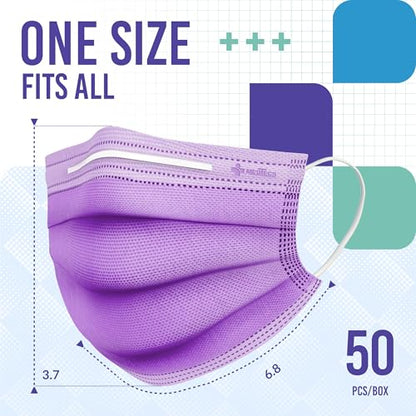 Medtecs Face Mask Disposable – Available in 50 & 2,000 pcs – ASTM Level 1, 3-Ply Breathable, Soft Fit – Adult Size – Ideal for Commuting & Daily Wear - color: 06. Lavender, size: Adult - 50PC