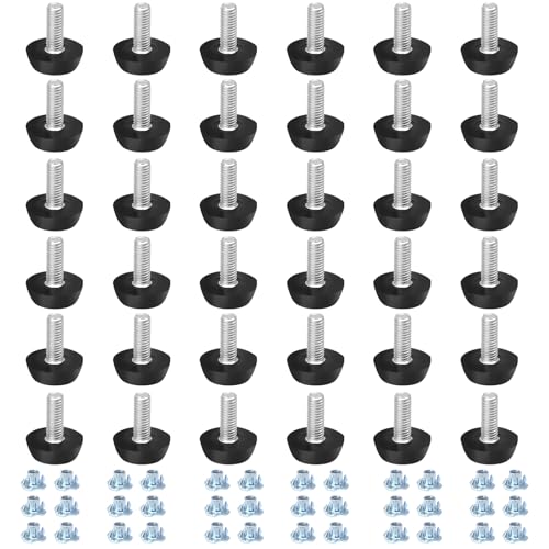 36 Pack M6 Furniture Levelers Stainless Steel Adjustable Threaded Furniture Leg Leveling Feet, Durable Screw in Glide Levelers for Furniture Table Chair Desk (M6x15mm, with T-Nuts) - size: M6 x 15mm