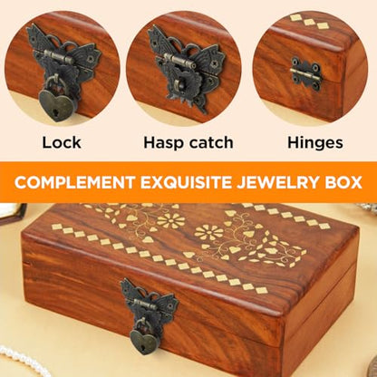 1 Set Retro Engraved Jewelry Box Hinges Hasp Catch Lock Set, Decorative Hardware Kit with Screws for DIY Wooden Case Furniture Cabinet Suitcase Decoration and Repairs (Antique Bronze)