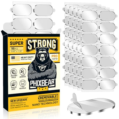PHIXBEAR Extra Large-Pro Mounting Putty No Residue with Pull Tab, Strong Double Sided Glue Adhesive Dots Clear Museum Sticky Tack, Picture Hanging Strips Fixed Decor Craft, 0.6 x 1.38 in (98 Pcs) - size: Extra Large-Pro