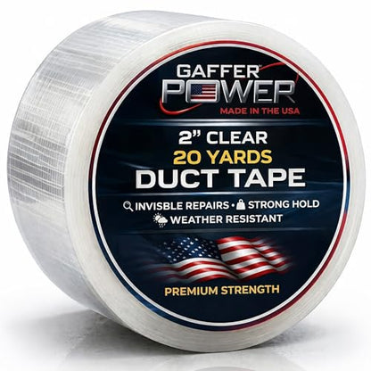 Gaffer Power Clear Repair Tape 2” x 20 Yards – Transparent Waterproof Duct Tape for Discreet Repairs, Sealing & Patching – Heavy Duty, Weather Resistant - size: 2 Inch x 20 Yards