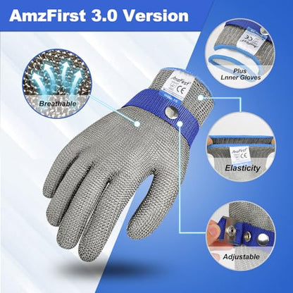 Cut Resistant Gloves Food Grade & Stainless Steel Mesh for Oyster Shucking Butcher Work Kitchen Meat and Fish Slicing Lightweight Breathable Anti-Cut Gloves(Size: 12/XXX-Large) - size: 3X-Large, style: Level 9 Cut Resistant (Pack of 1)