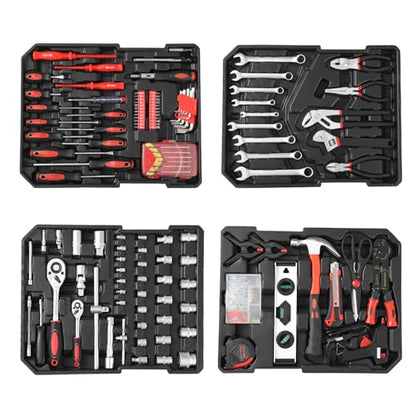 GraveeTech 800pcs Aluminum Trolley Case Tool Set Home Repair Tool Set, General Household Tool Kit w Rolling Tool Box, Toolbox Storage Case w 4 Drawers for Maintenance, Perfect for Homeowner, Handyman