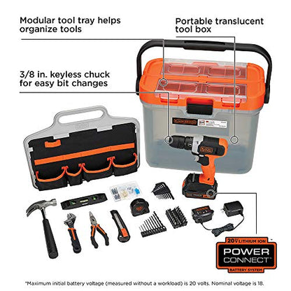 BLACK+DECKER 20V MAX Drill with Home Tool Kit, 64-Piece (BCKSB62C1)