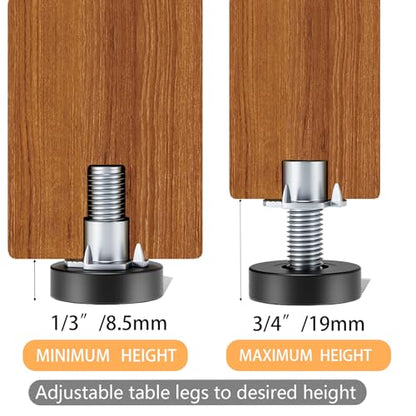 1/4" Thread Leveling Feet, 12 PCS Adjustable Furniture Levelers with T-Nuts, Threaded Screw-in Table Feet for Individual Adjustment - size: With T-Nut, 1/4"-20 UNC Thread