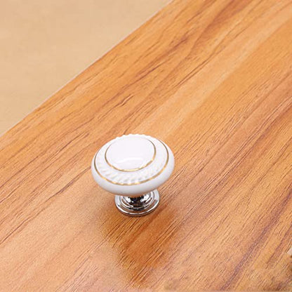 HUAMULAN 10 Pack White Ceramic Knob with Gold Circle Simple Dresser Kitchen Round Cabinet Pulls,Zinc Alloy Base Cupboard Wardrobe Drawer Door Handles,3 Size Screws - color: White with Gold Circle 10PCS