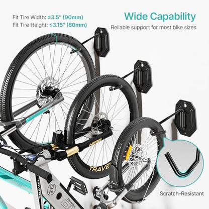 PEGZONE Swivel Bike Wall Mount, Heavy Duty Vertical Bike Rack with Fixed Hooks for Garage Storage, Wall Mounted Bicycle Hangers Holds up to 77 lbs for Indoor, 4 Pack - size: 4 Pack