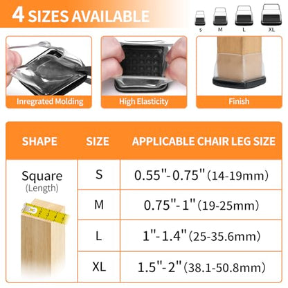 Ezprotekt Chair Leg Sliders for Carpet, 24 Pcs Square Chair Glides for Carpet, Carpet Furniture Pads Stool Leg Protectors Caps, Carpet Furniture Glides Quickly and Easily (L Fit:1" - 1.4") - size: L - Clear