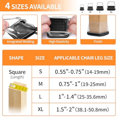 Ezprotekt 24 Pcs Chair Sliders for Carpet, Square Chair Glides for Carpet, Teflon Furniture Pads Glides, Bar Stool Protectors Caps, Furniture Sliders for Chair Table Desk Clear (S Fit: 0.55"- 0.75") - size: S - Clear