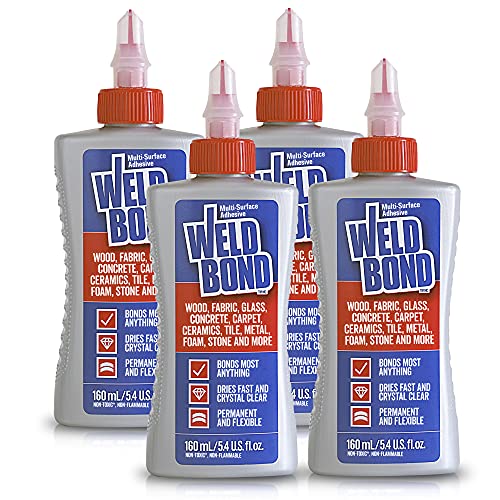 Weldbond Multi-Surface, Non-Toxic Glue, Bonds Most Anything! Use as Wood Glue or for Glass Crafts Ceramic Tile Mosaic Porcelain Stone Fabric Carpet & More. 4-Pack of 5.4oz /160ml - size: 4 Pack