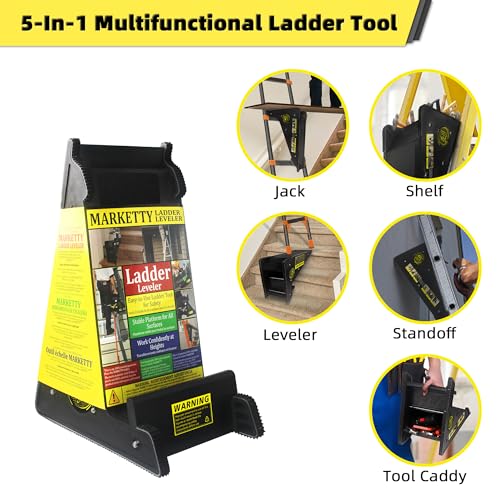 Ladder Leveler, Pitch Hopper, Ladder Stabilizer with Storage, Ladder Levelers for Stairs and Extension Ladders, Easy to Use, Conquer Uneven Ground (Regular Black) - color: Regular Black