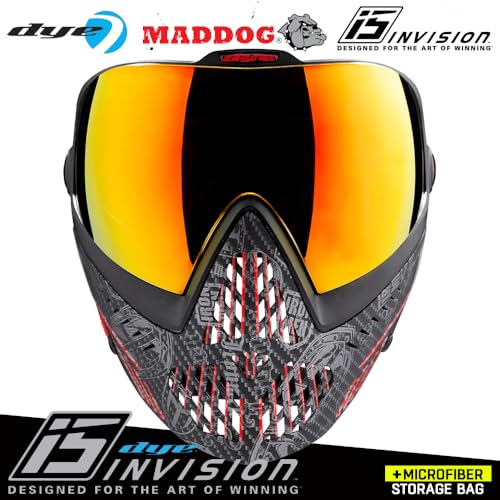 Maddog Dye i5 Thermal Anti-Fog Paintball Airsoft Mask Goggle System Combo with Microfiber Bag | Safety Certified Protection - color: Im Shields