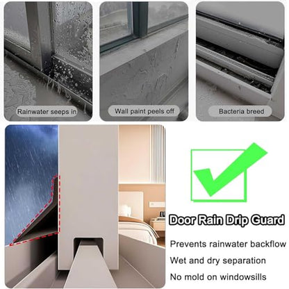 Door Rain Drip Edge Exterior Rubber Weather Stripping, Outdoor Self-Adhesive Window Rain Deflector, Weatherproof Sill Water Barrier Strip for Sliding Window Overhang & Sill - size: Width 4.5cm Length 1