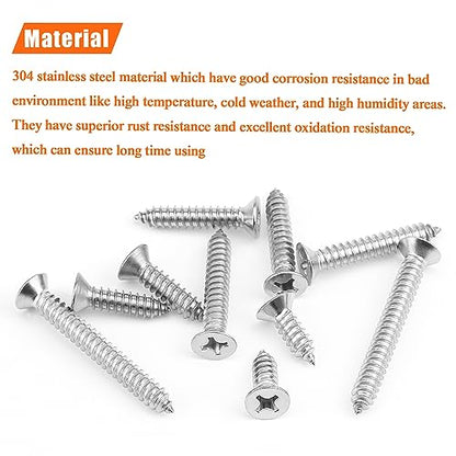 #14 x 3/4" 1" 1-1/4" 1-1/2" 2" Wood Screws Set, HELIFOUNER 52 Pieces Phillips Countersunk Head Self-Tapping Screws Assortment Kit, Phillips Flat Head Wood Screws, 304 Stainless Steel - size: #14