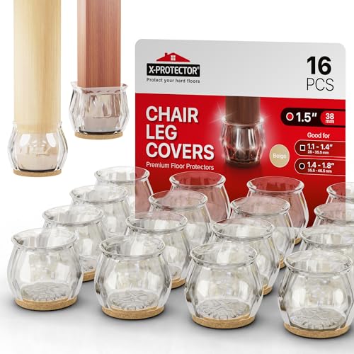 16 PCS Chair Leg Floor Protectors with Felt Pads X-Protector - 1.4" - 1.8" - Furniture Pads for Hardwood Floors - Clear Chair Pads - Floor Protectors for Chairs - Beige Chair Leg Covers! - size: 1.4" - 1.8" 16 Beige, Cups