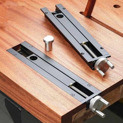 Woodworking Bench Tail Vise, Sturdy Aluminum Alloy with Stainless Steel Screw Rod 0-110mm Stroke 20mm Table Hole, with Crank Wheel for Drilling Metalworking Woodworking