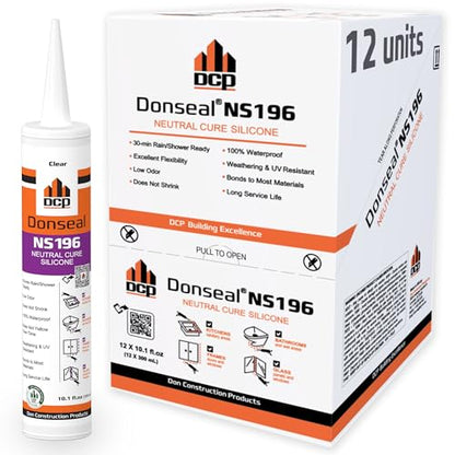 DCP Donseal NS196 Silicone Caulk Sealant 12 Pack – 100% Silicone Tube for Bathroom, Kitchen, Outdoor, Bathtub and Window Seal, 10.1 fl oz – Clear - style: 12-Pack