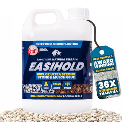 Easihold Rock Glue – Gravel Binder for Pea Gravel & Stones. Long-Lasting Mulch Glue for Landscaping – Non-Toxic, Ready-to-Use Gravel Lockdown for Paths, Patios & Garden Borders (64oz) - size: 64oz