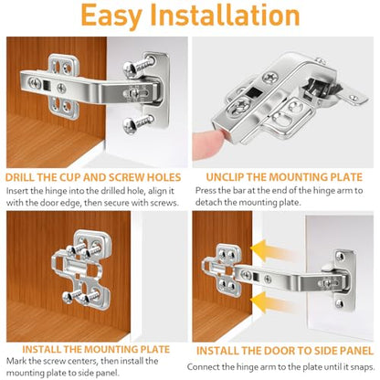 TamBee 135 Degree Lazy Susan Hinge, 48mm Corner Kitchen Cabinet Hinges, Concealed, 3D Adjust for Corner Door, Cupboard Hinges Replacement, Brushed Nickel 2 Pack - style: 135° Detachable