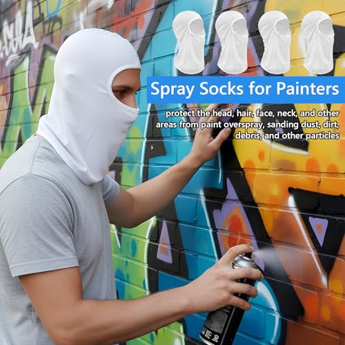 24 Pcs Painters Spray Socks, White Stretch Head Socks for Painting, Dust Hood Snug Soft Mask for Men Women, Unisex Protective Cover