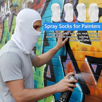 24 Pcs Painters Spray Socks, White Stretch Head Socks for Painting, Dust Hood Snug Soft Mask for Men Women, Unisex Protective Cover