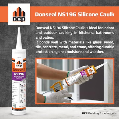 DCP Donseal NS196 Silicone Caulk Sealant 2 Pack – 100% Silicone Tube for Bathroom, Kitchen, Outdoor, Bathtub and Window Seal, 10.1 fl oz – Clear - style: 2-Pack