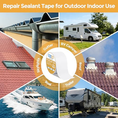 CircleRoad RV Roof Tape White, 4 Inch X 50 Feet RV Repair Sealant Tape, Stop Camper Roof Leaks, UV-Resistant, Weatherproof and Reliable for Camper, Trailer, Boat (4In-50FT) - style: 4In-50FT