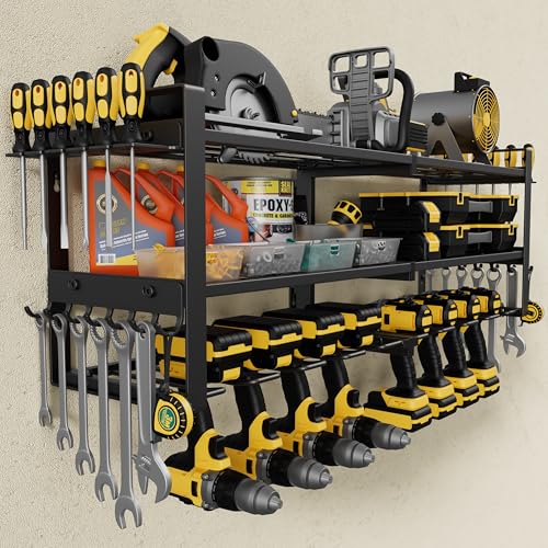 Jusgym Power Tool Organizer Wall Mount |350lbs Garage Storage Rack with 6 Cordless Drill Holder |3-Tier 32''W Heavy Duty Tool Storage Rack for Garage Organization |Gift for Men - size: 32.8" Width 3-tier