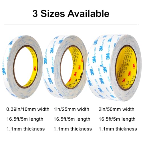 3M Double Sided Tape 2in x 16.5ft, Mounting Tape Heavy Duty, Removeable PE Foam Tape Strips, Strong Adhesive Tape Waterproof Free Damage for Paint Wall Picture Hanging Poster - size: 2in X 16.5ft