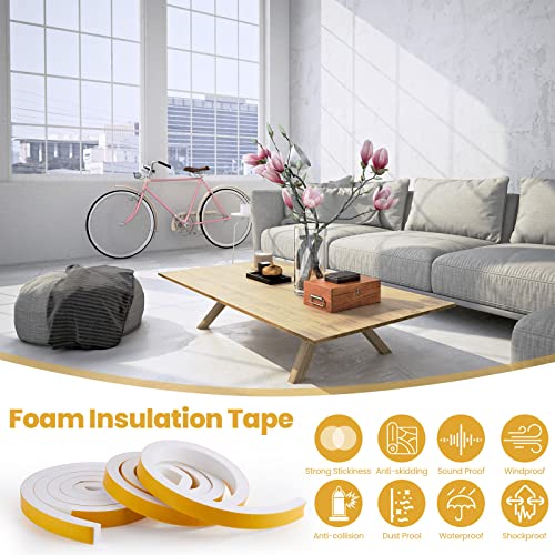 4 Rolls Total 26 Ft White Weather Stripping 1 Inch Wide x 3/4 Inch Thick Self Adhesive High Density Foam Tape Insulation Weatherproof Window Door Seal Strip Soundproof Collision Avoidance 6.5 Ft x 4